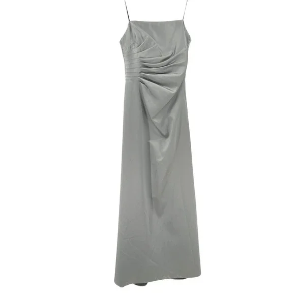 ABS Evening Women Gown 6 Silver Grey Ruched Satin Spaghetti Strap Old Hollywood - Picture 1 of 9